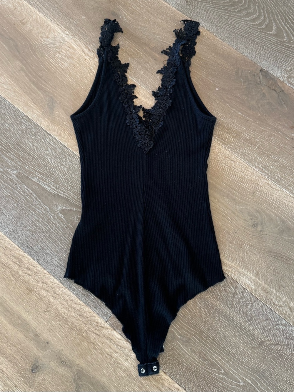 LF Stores Emma & Sam Black Ribbed Lace Trimmed Bodysuit